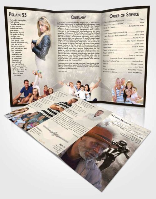 Obituary Template Trifold Brochure Tranquil Football Serenity
