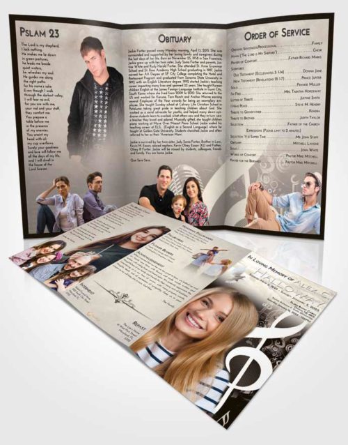 Obituary Template Trifold Brochure Tranquil G Clef