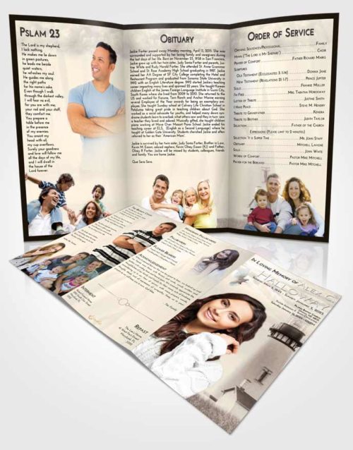 Obituary Template Trifold Brochure Tranquil Lighthouse Clarity