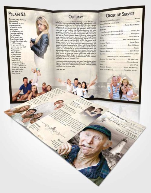 Obituary Template Trifold Brochure Tranquil Lighthouse Journey