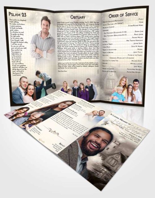 Obituary Template Trifold Brochure Tranquil Lighthouse Lookout