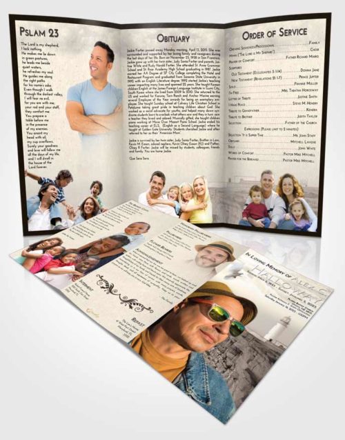 Obituary Template Trifold Brochure Tranquil Lighthouse Point