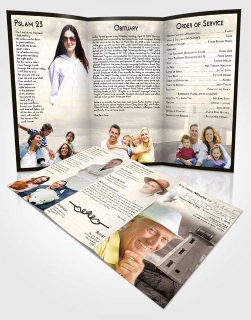 Obituary Template Trifold Brochure Tranquil Lighthouse Safety