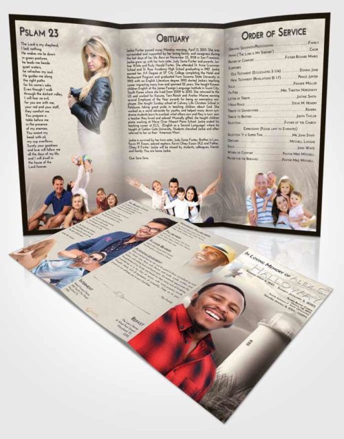 Obituary Template Trifold Brochure Tranquil Lighthouse Serenity