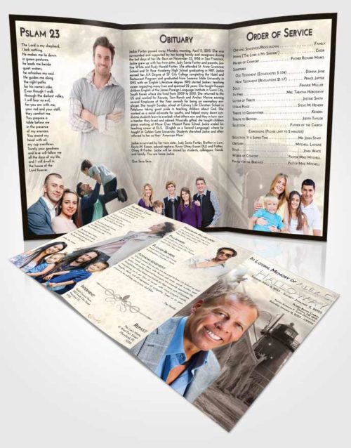 Obituary Template Trifold Brochure Tranquil Lighthouse Tranquility