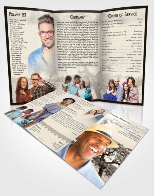 Obituary Template Trifold Brochure Tranquil Loving Leaves