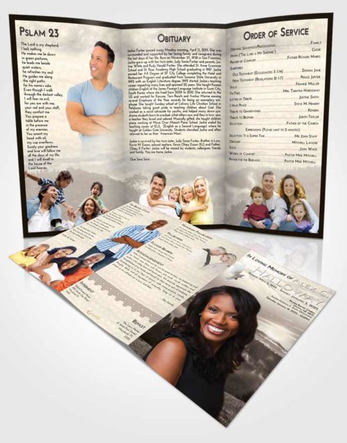 Obituary Template Trifold Brochure Tranquil Misty Forest