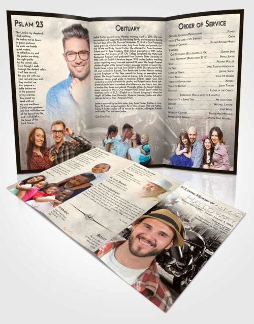 Obituary Template Trifold Brochure Tranquil Motorcycle Dreams