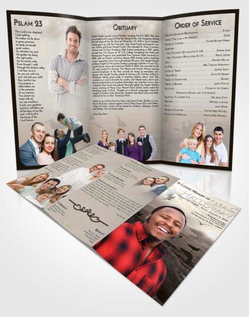 Obituary Template Trifold Brochure Tranquil Natural Beach