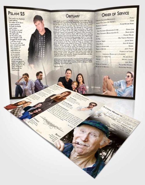 Obituary Template Trifold Brochure Tranquil Palm Paradise