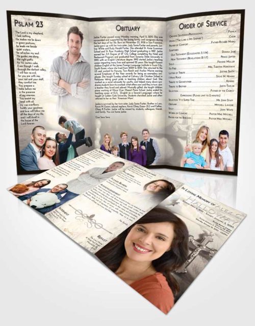 Obituary Template Trifold Brochure Tranquil Rosary Honor