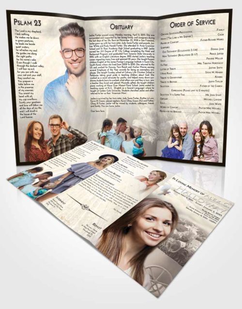 Obituary Template Trifold Brochure Tranquil Rose Love