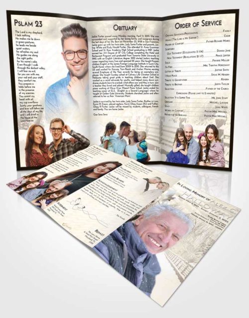 Obituary Template Trifold Brochure Tranquil Snow Walk