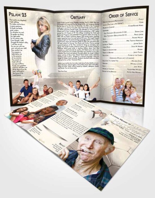 Obituary Template Trifold Brochure Tranquil Soccer Love