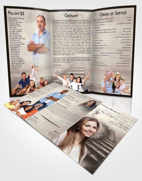 Obituary Template Trifold Brochure Tranquil Stairway Above