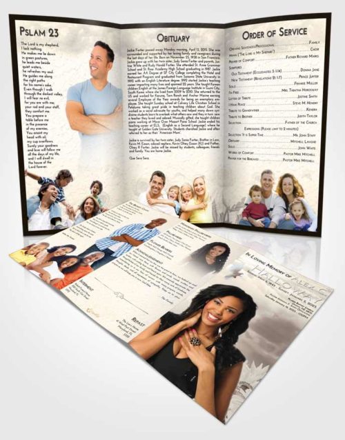 Obituary Template Trifold Brochure Tranquil Sunflower Bliss