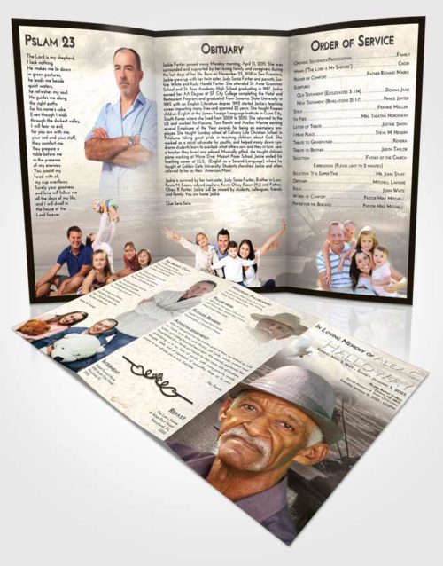 Obituary Template Trifold Brochure Tranquil Tropical Beach