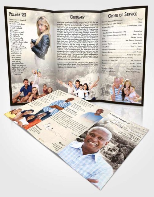 Obituary Template Trifold Brochure Tranquil Waterfall Masterpiece
