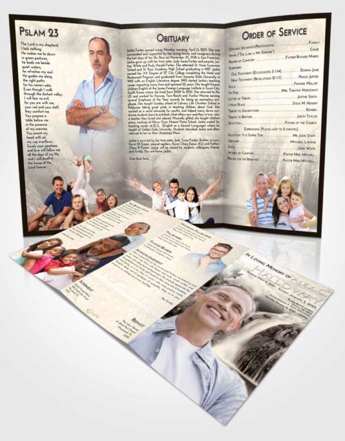Obituary Template Trifold Brochure Tranquil Waterfall Paradise
