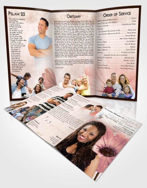 Obituary Template Trifold Brochure Vintage Love Floral Raindrops