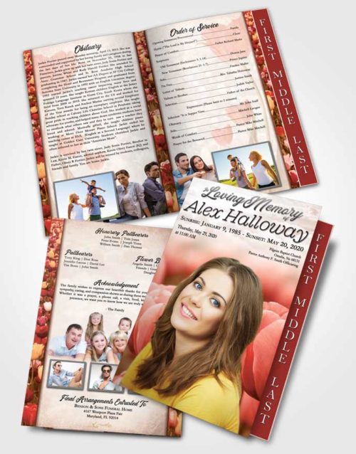 2 Page Graduated Step Fold Funeral Program Template Brochure Calm Tulip Surprise