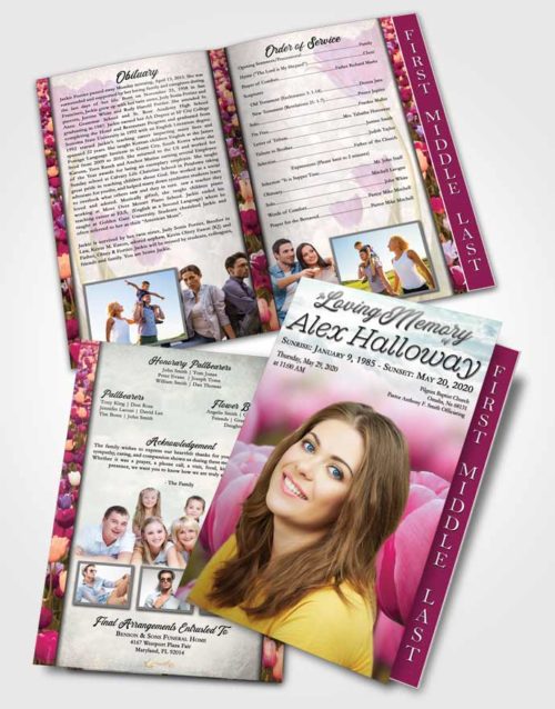 2 Page Graduated Step Fold Funeral Program Template Brochure Gentle Tulip Surprise
