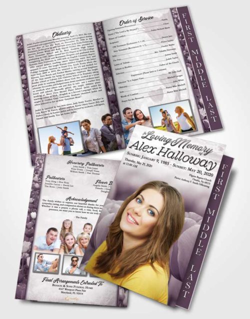 2 Page Graduated Step Fold Funeral Program Template Brochure Soft Tulip Surprise