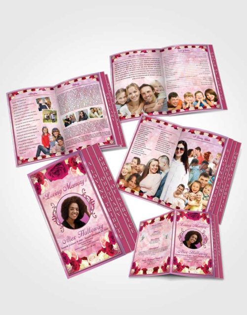 4 Page Grad Obituary Template Brochure Afternoon Classy Rose Bouquet