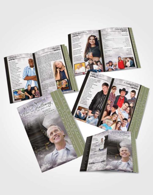 4 Page Grad Obituary Template Brochure Heavens Evening Stairway