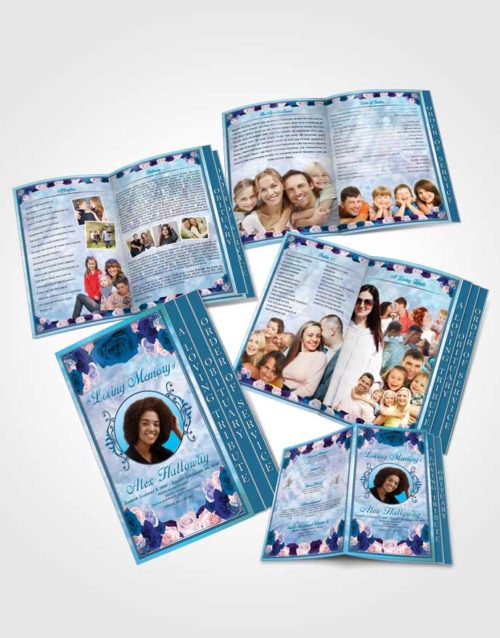 4 Page Grad Obituary Template Brochure Restful Classy Rose Bouquet