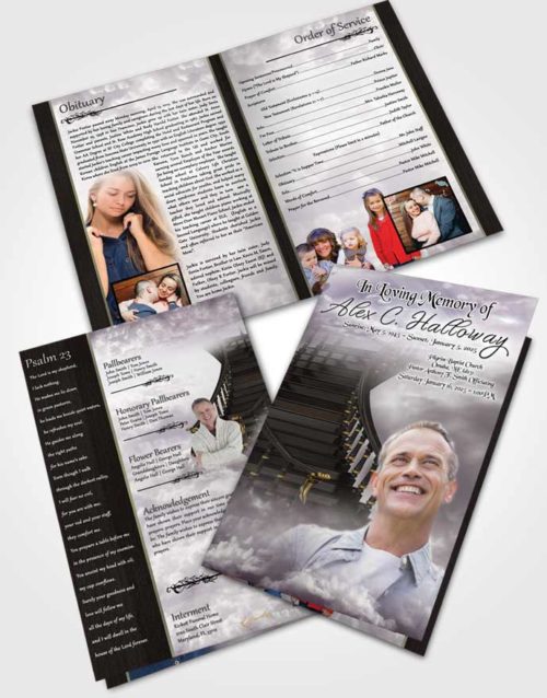 Bifold Order Of Service Obituary Template Brochure Heavens Evening Stairway