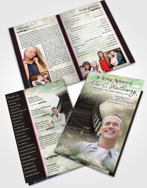 Bifold Order Of Service Obituary Template Brochure Heavens Restful Stairway
