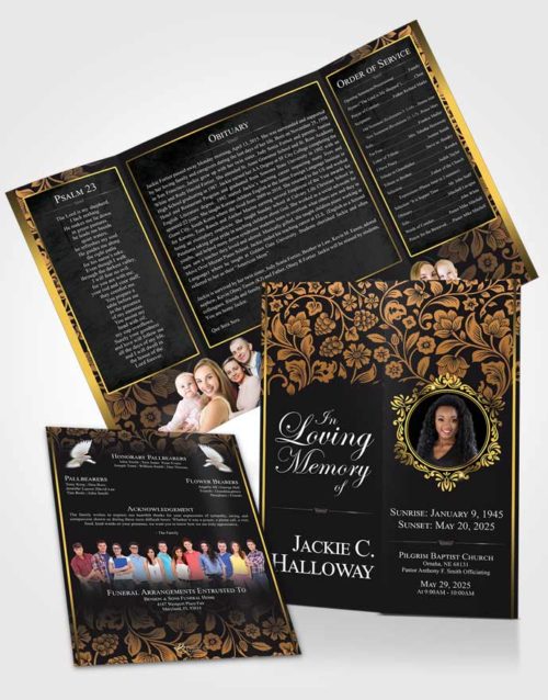 Obituary Funeral Template Gatefold Memorial Brochure Dazzling Astonishment Dark