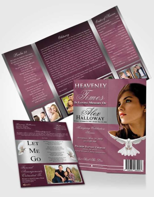 Obituary Funeral Template Gatefold Memorial Brochure Respectful Heavenly Times