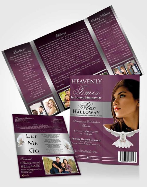 Obituary Funeral Template Gatefold Memorial Brochure Serene Heavenly Times