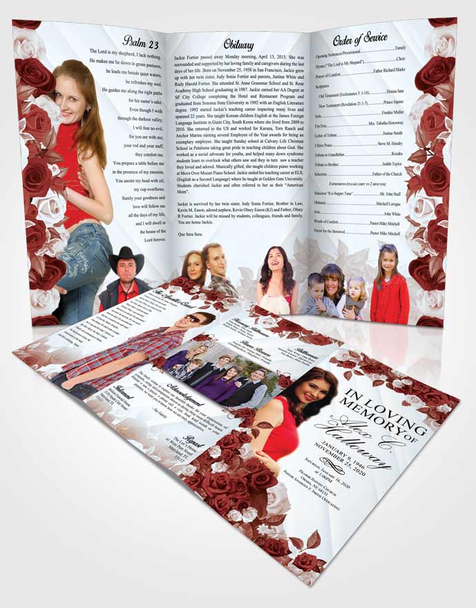 Obituary Template Trifold Brochure Ruby Love Assorted Roses ...