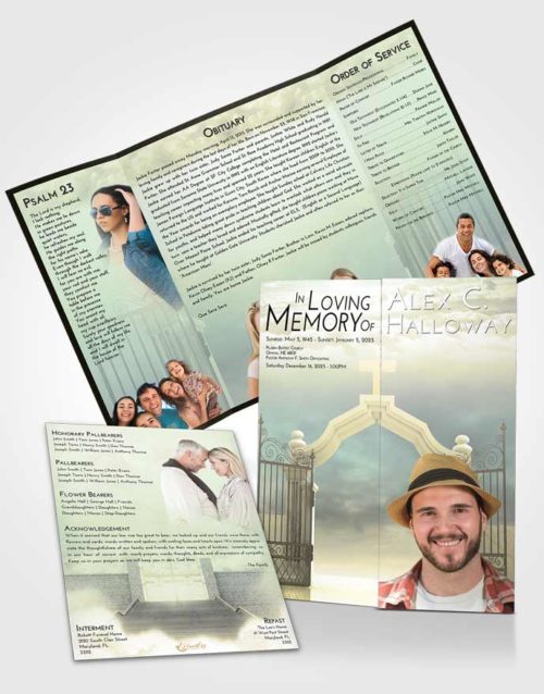 Obituary Funeral Template Gatefold Memorial Brochure At Dusk Clear Gates For Heaven