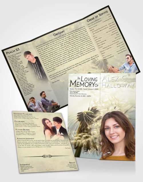 Obituary Funeral Template Gatefold Memorial Brochure At Dusk Dandelion Dream