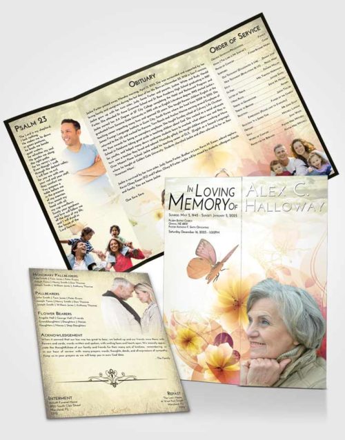 Obituary Funeral Template Gatefold Memorial Brochure At Dusk Floral Butterfly