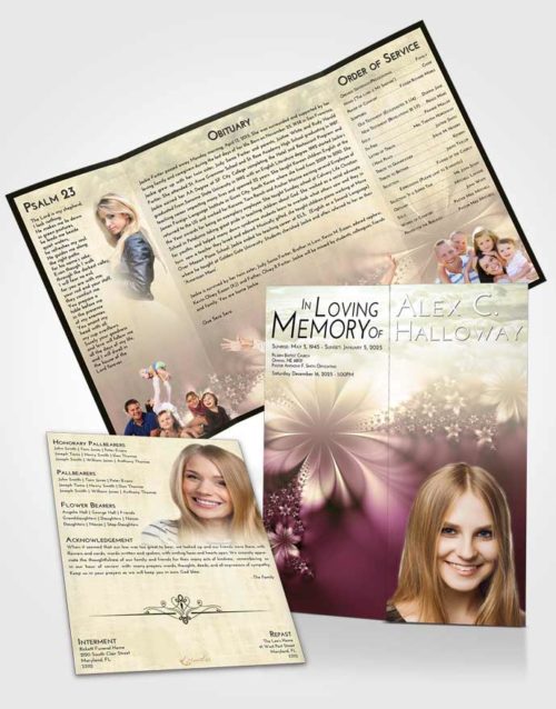 Obituary Funeral Template Gatefold Memorial Brochure At Dusk Floral Lust