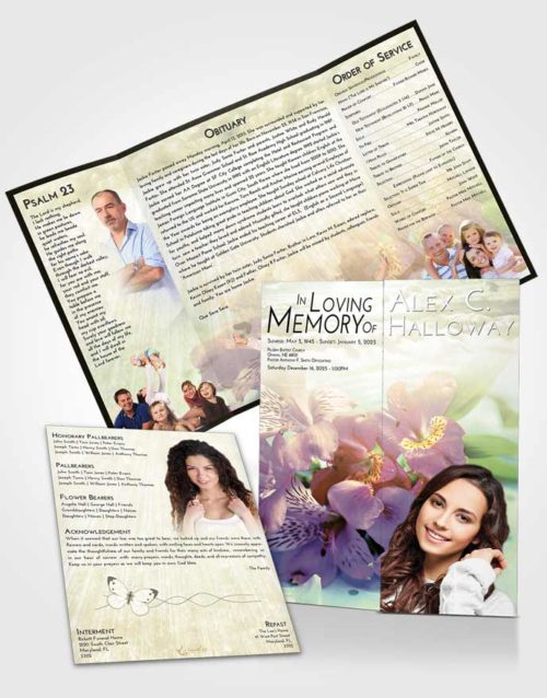 Obituary Funeral Template Gatefold Memorial Brochure At Dusk Floral Magic