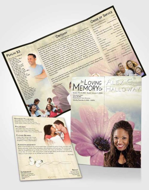 Obituary Funeral Template Gatefold Memorial Brochure At Dusk Floral Raindrops