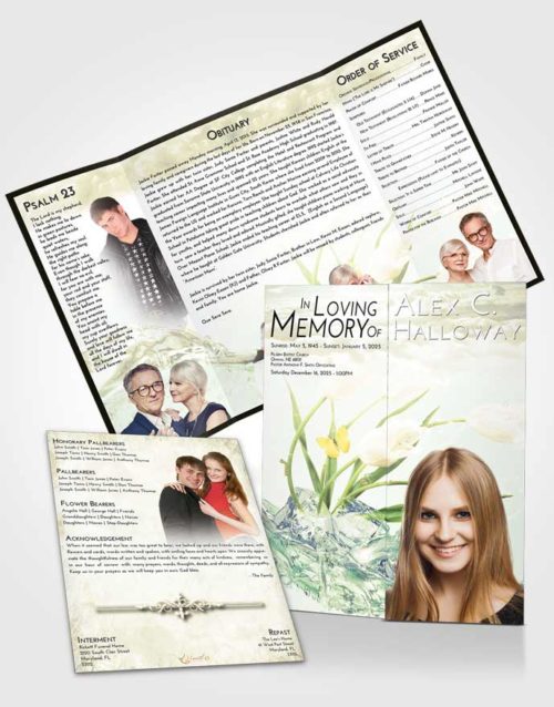 Obituary Funeral Template Gatefold Memorial Brochure At Dusk Floral Wave