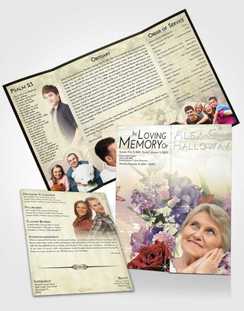 Obituary Funeral Template Gatefold Memorial Brochure At Dusk Floral Wonderland
