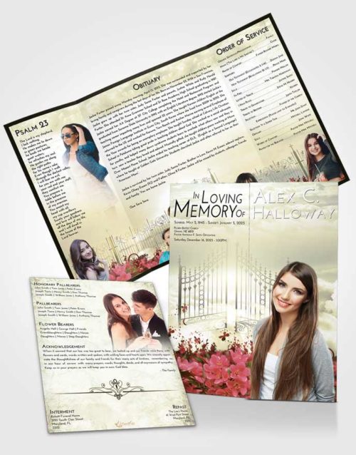 Obituary Funeral Template Gatefold Memorial Brochure At Dusk Flowery Gates to Heaven