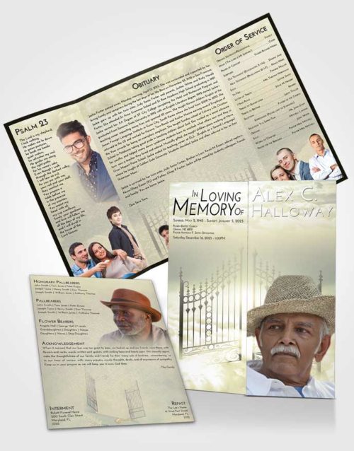 Obituary Funeral Template Gatefold Memorial Brochure At Dusk Gates to Heaven