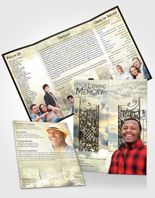 Obituary Funeral Template Gatefold Memorial Brochure At Dusk Pearly Gates of Heaven