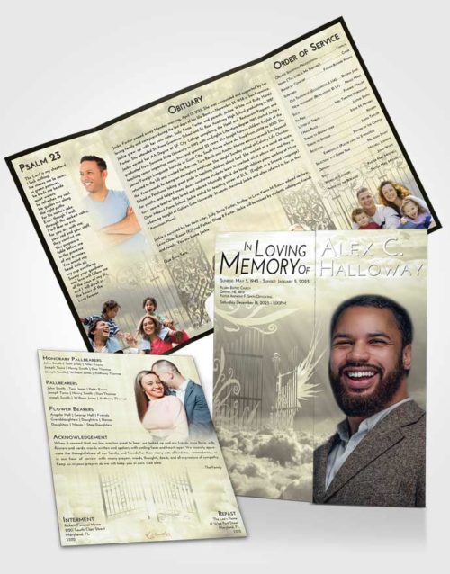 Obituary Funeral Template Gatefold Memorial Brochure At Dusk Precious Gates to Heaven