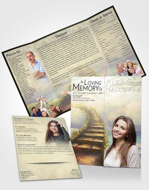 Obituary Funeral Template Gatefold Memorial Brochure At Dusk Stairway Above