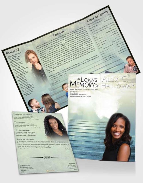 Obituary Funeral Template Gatefold Memorial Brochure At Dusk Stairway Into the Sky